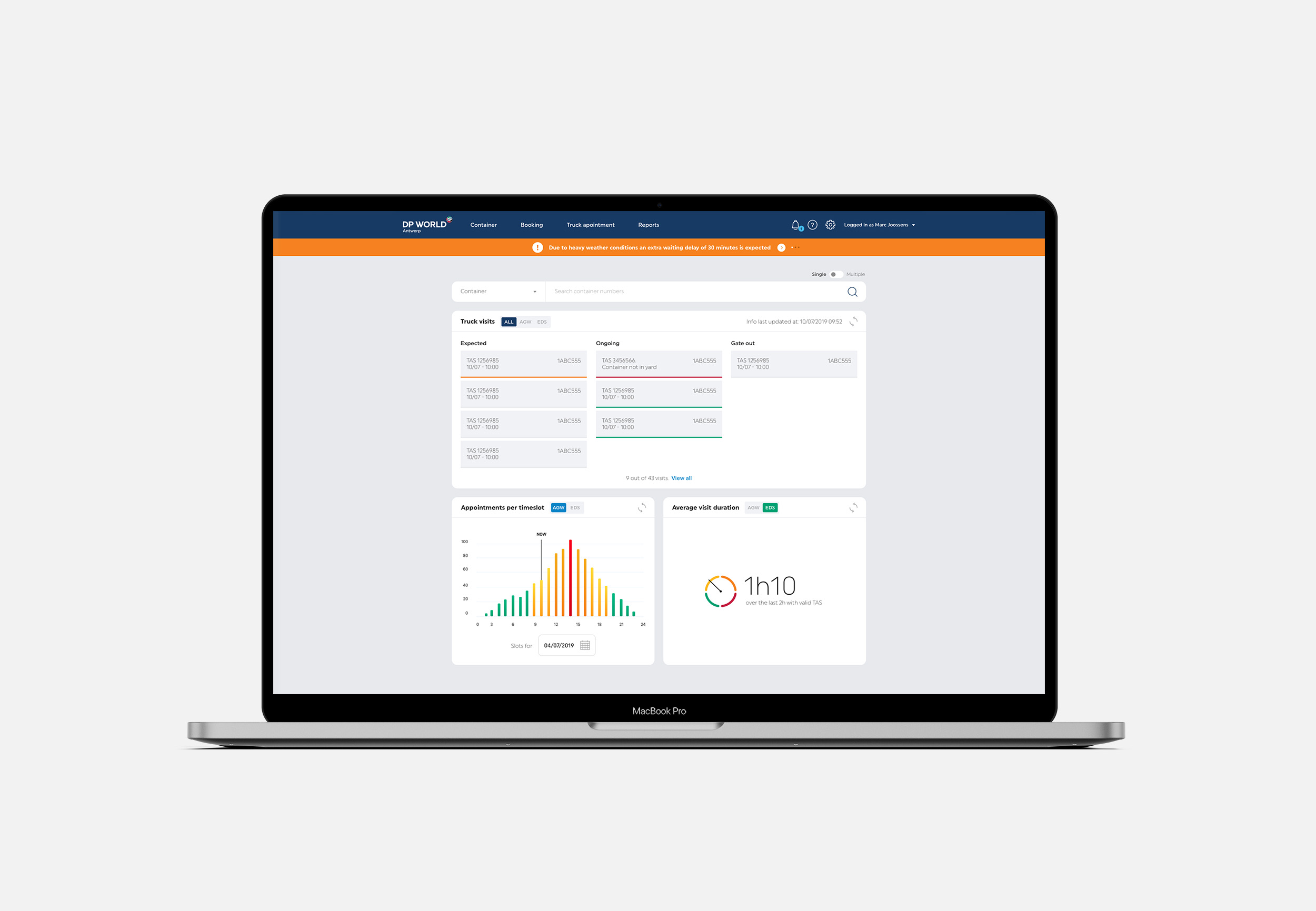 Screenshot DP World extranet