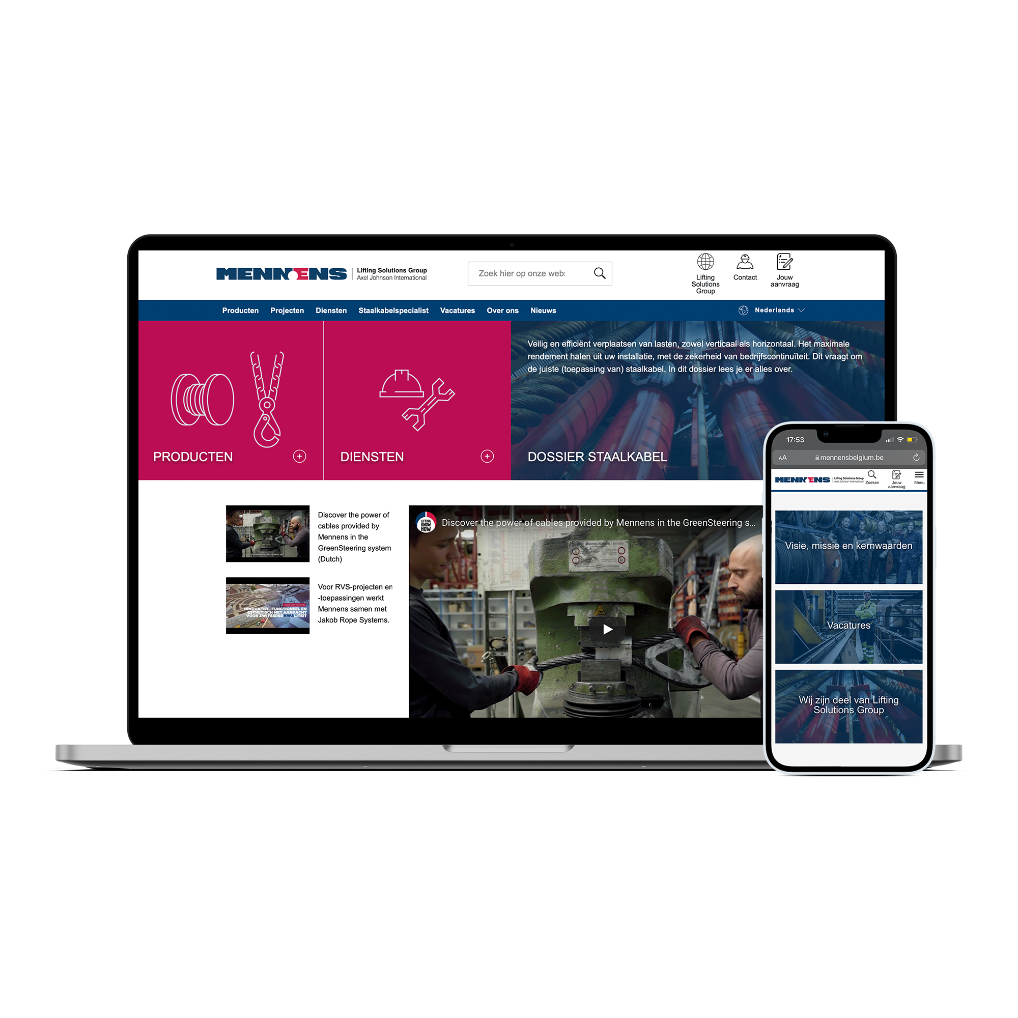 Mennens website and mobile screenshot