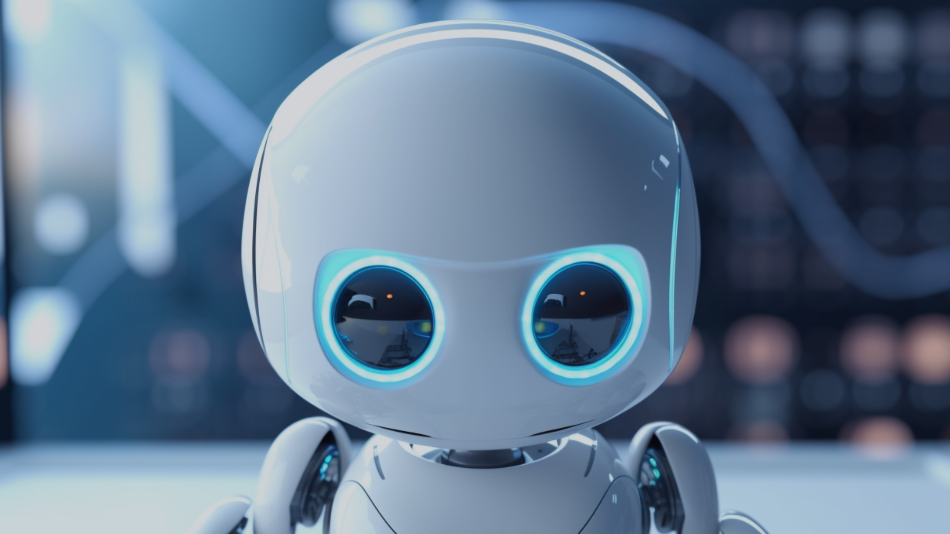 a little robot looking straight at the camera