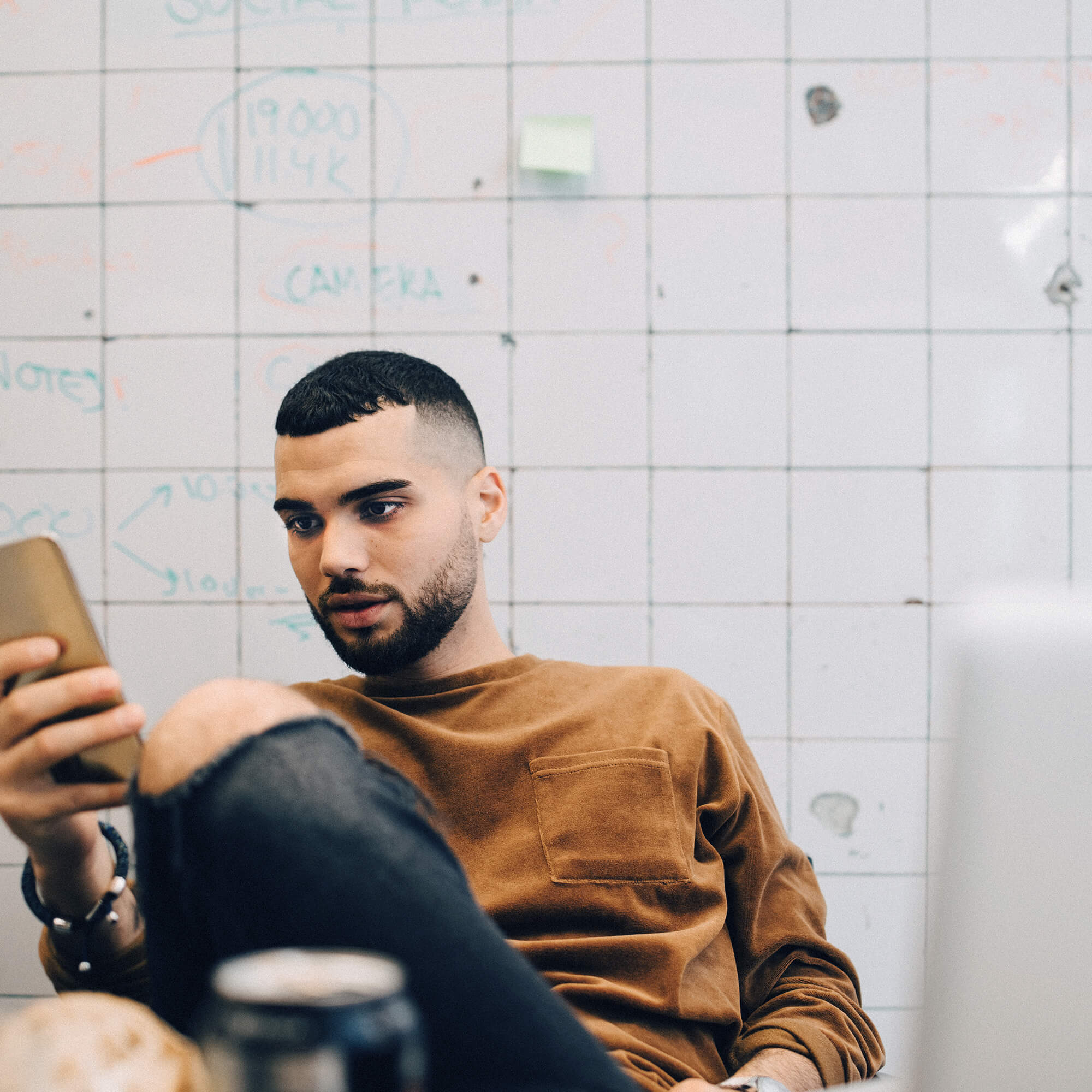 Person working on smartphone