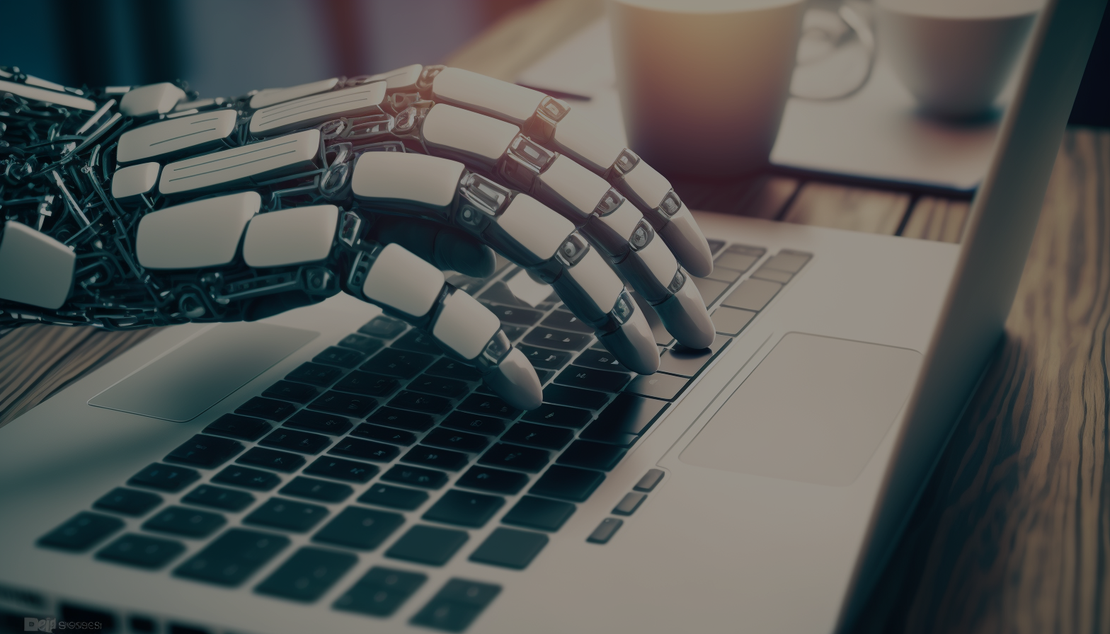 Robotic hand typing on a laptop